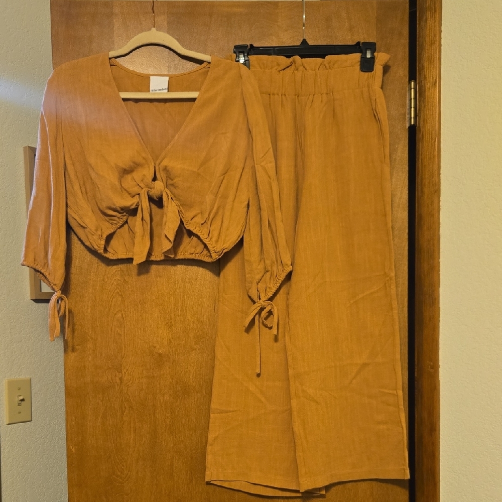 Tie-Front Top and Wide-Leg Pants Set